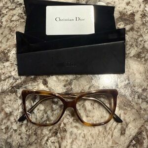 Christian Dior Brown Tortoiseshell Acetate Eyeglasses with Black Case